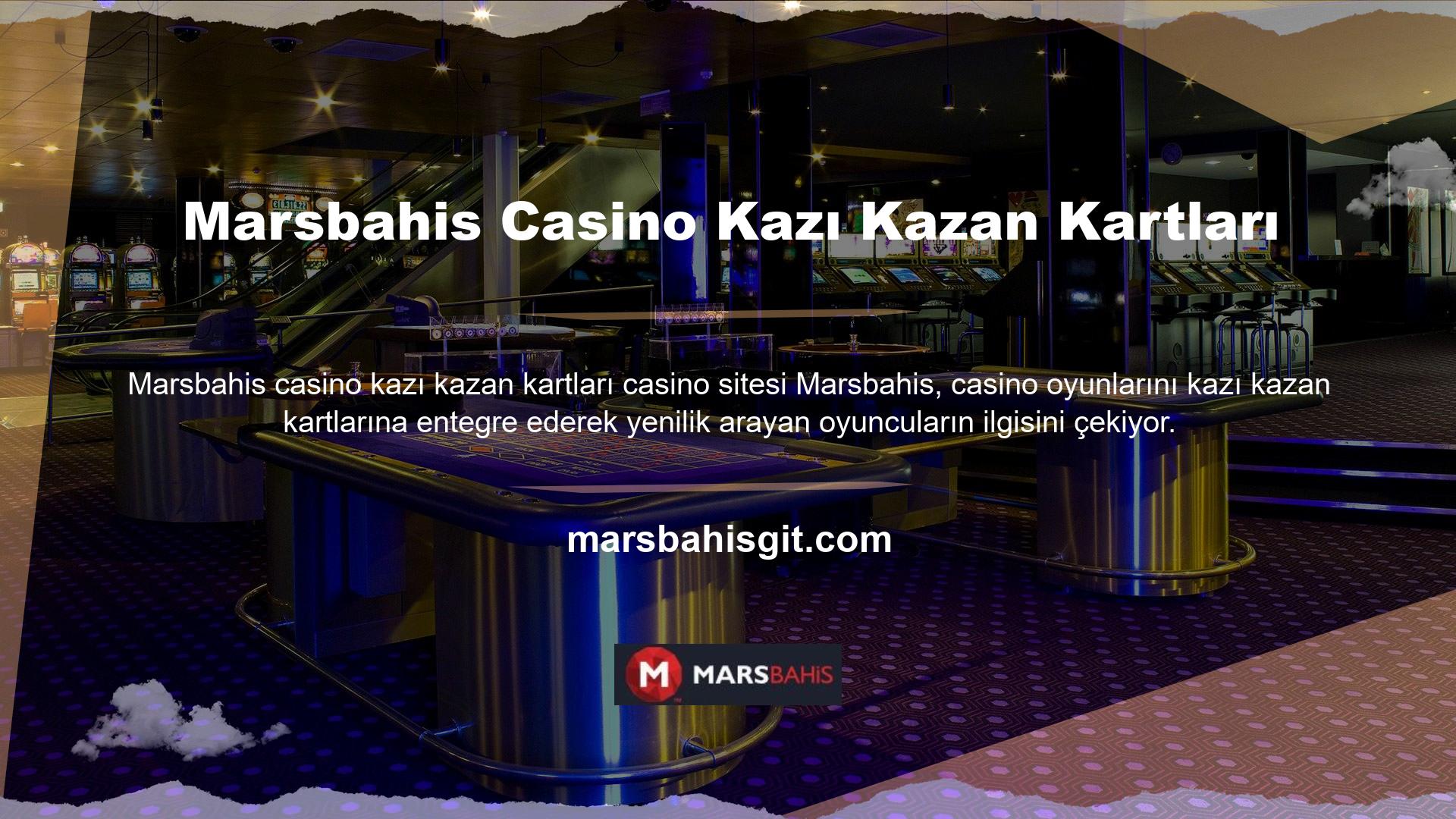 Marsbahis Casino'da yüksek kazanma oranlarına sahip 30 çeşit kazı kazan oyunu bulunmaktadır